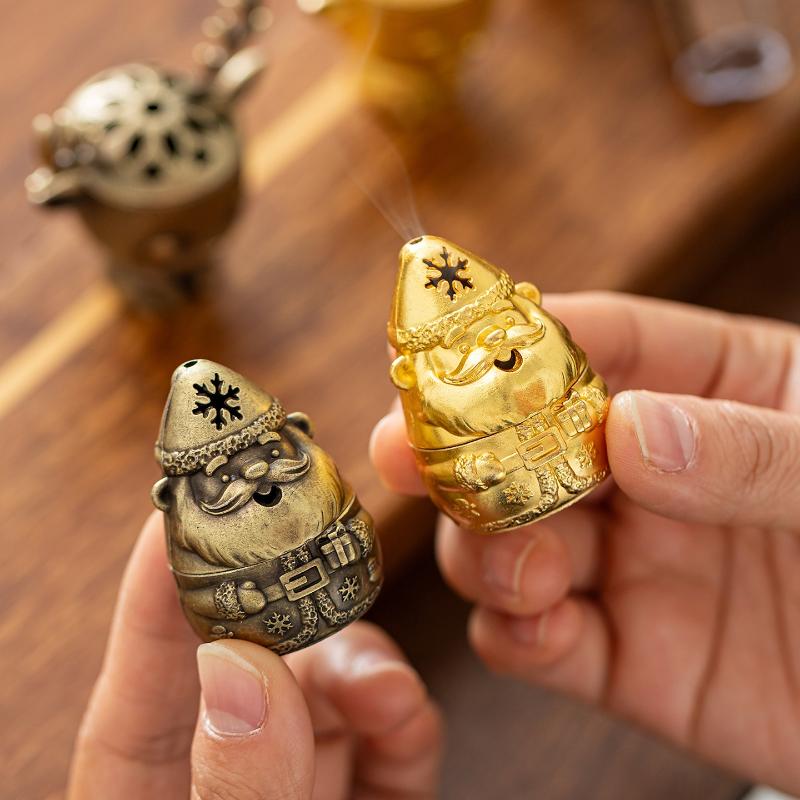 Metal Santa Claus Incense Burner With Hollow Snowflake Design Perfect For Christmas Home Decor Aromatherapy Meditation