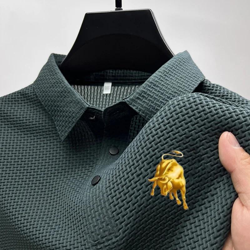 

Новый стиль, жаккардовое поло из ледяного шелка, мужская летняя футболка с коротким рукавом в стиле кэжуал для бизнеса 4XL армия зеленый