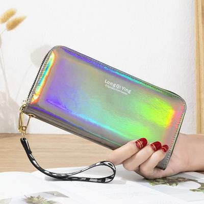 Yeni Lazer Holografik Cüzdan Kadın Uzun Pu Deri Çanta Moda Kadın Debriyaj Büyük Kapasiteli Fermuarlı Çantalar Telefon Çantası Carteras