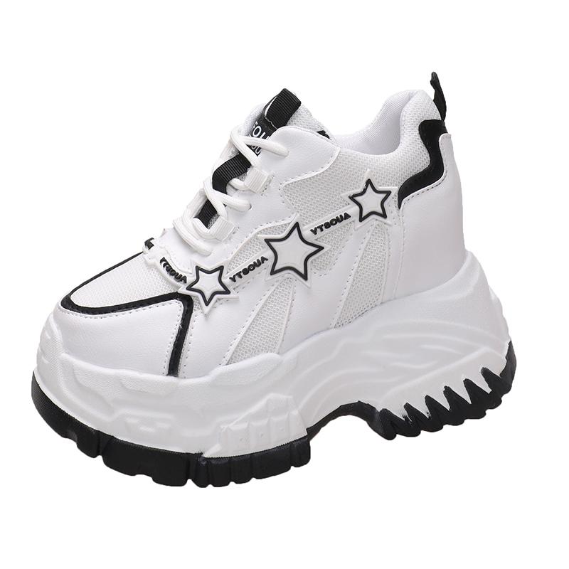 11CM High Heels Autumn Chunky Sneakers for Women Platform Sports Mesh Shoes Spring Woman Lace-up Thick Bottom Dad Shoes Ladies