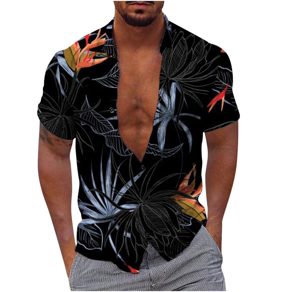 Men's Hawaiian Shirt Fun Short Sleeve Button Up Shirt  Holiday Beach Shirt