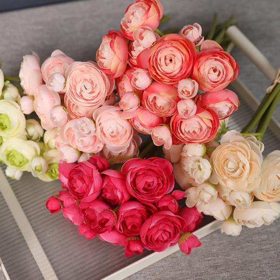 6Pcs Artificial Camellia with Stem Realistic Colorful Fake Rose Flower Wedding Home Office Table Centerpiece Faux Floral Bouquet Flower Arrangement