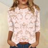 Women's Casual Three Quarter Sleeve Floral Print Top Round Neck Blouse Lightweight Comfortable Fit Suitable for Everyday Wear