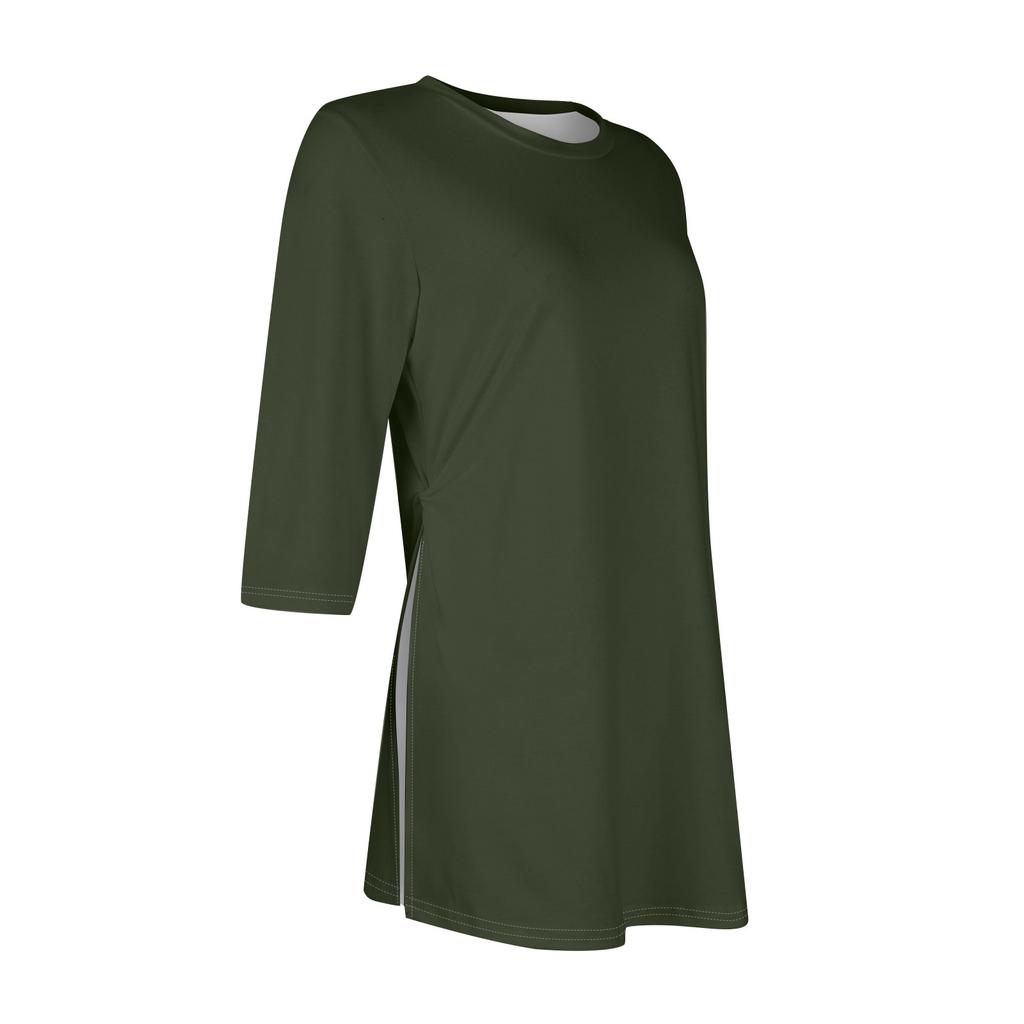Damenmode, lässig, mit geteiltem Saum, Rundhalsausschnitt, 3/4-Ärmel, kurze Ärmel