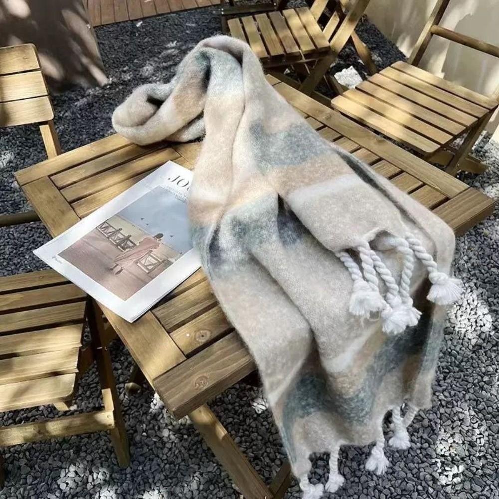New Warm Scarf Soft Mohair Long Tassel Scarves Gradient Color Windproof Scarves Bib Outdoor Sports