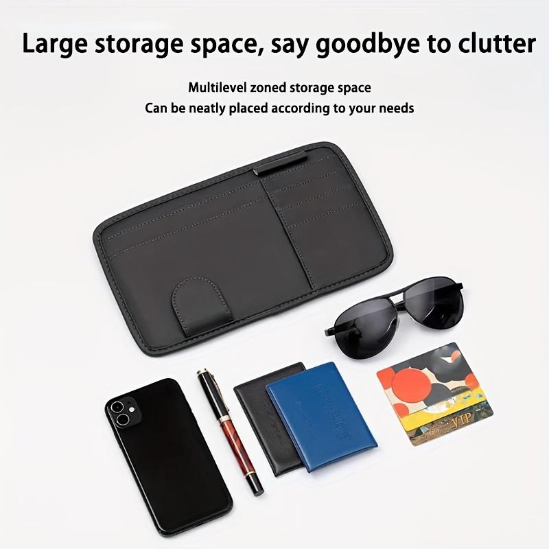 1pc PU Leather Car Visor Organizer with Glasses Holder, Multi-Functional Storage Pouch for Driver's License, Cards, and Accessories