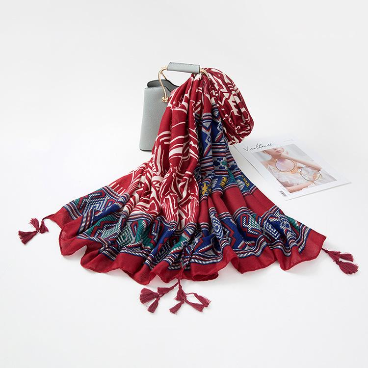 

Шарф из хлопка и льна с принтом из саржи и этнического хлопка, кондиционер, теплый, женский, солнцезащитный, шелковый шарф 180cm