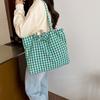 Korean Plaid Tote Bags Bow Tie Design Shopping Bag Simple Plaid Shoulder Bag  for Women