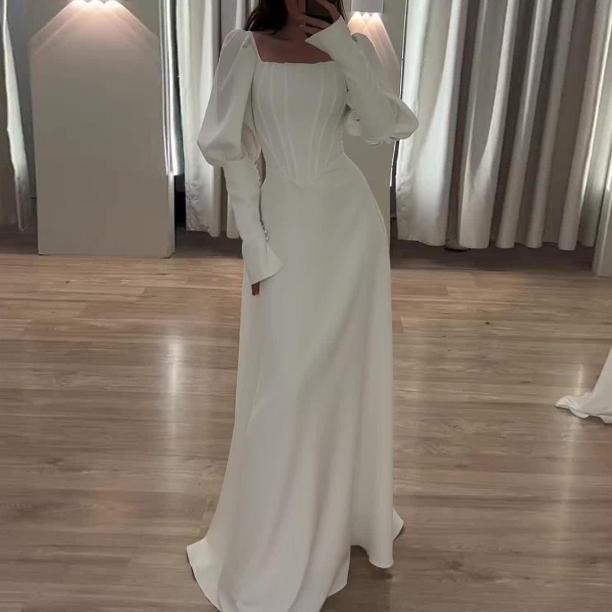 

GMXIA Осеннее платье с длинными рукавами и квадратным вырезом средней длины XL