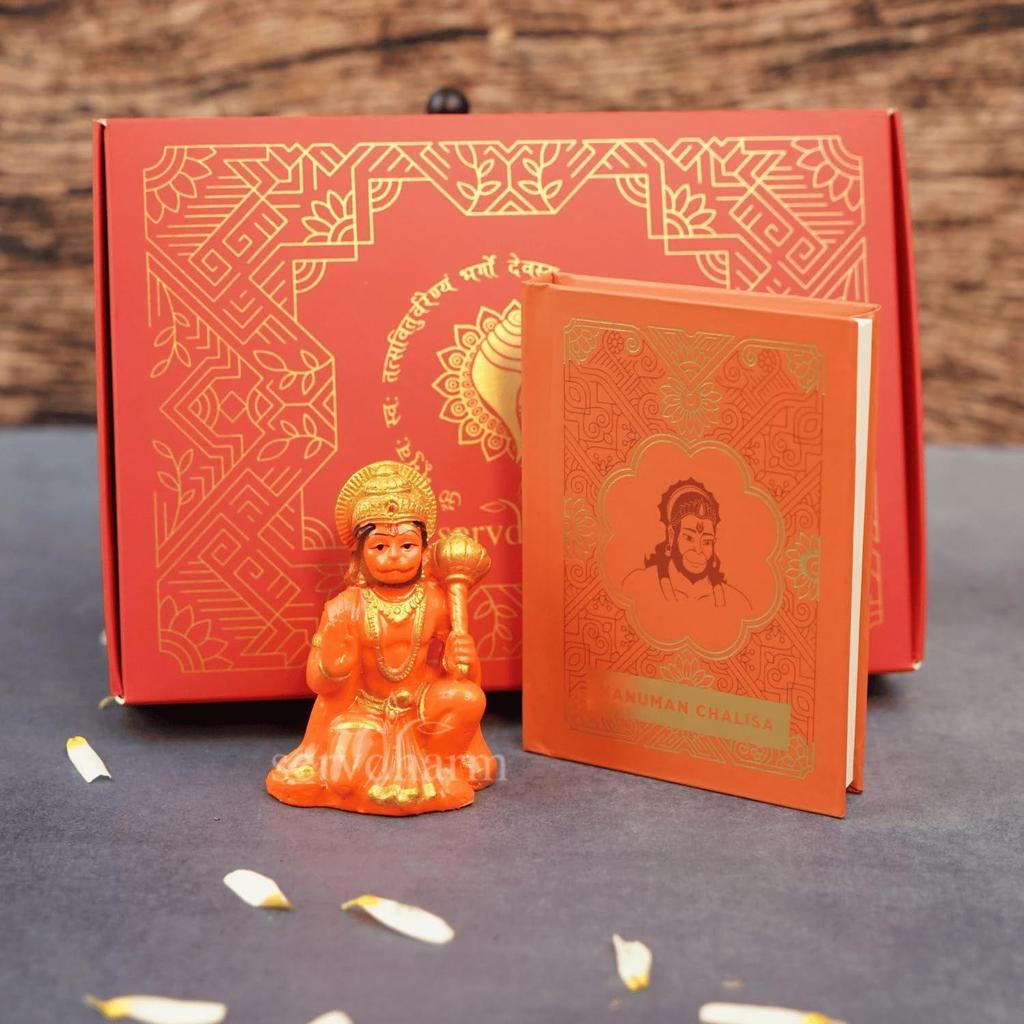 Harz Hanuman Ji Murti mit Hanuman Chalisa Taschenbuch in Hindi, Roman Hindi zum Verschenken | Statue zur Heimdekoration