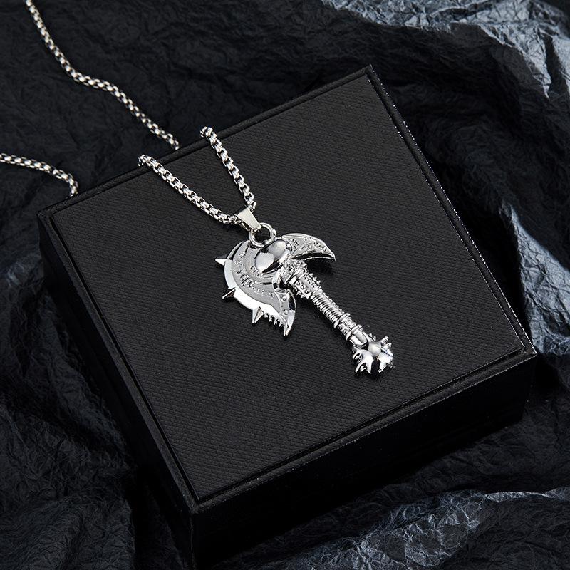 Nordic Viking Rune Axe Pendant Necklace Stainless Steel Mens Jewelry Retro Viking 2.5mm square pearl chain length 60cm