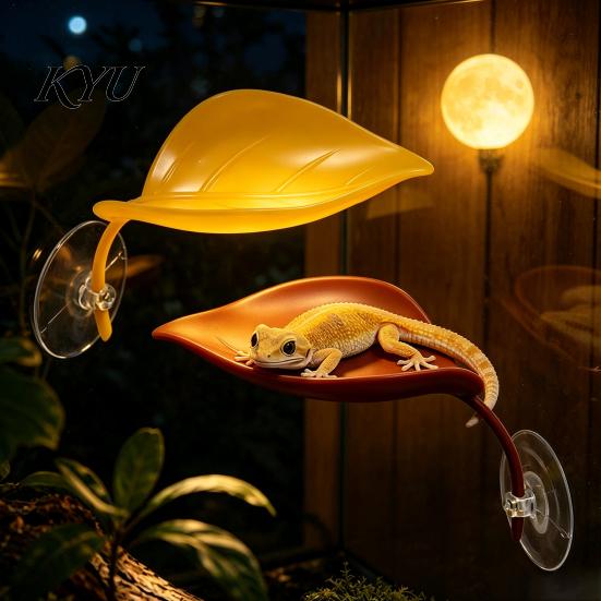 Terrarium Habitat Decor 1/2Pcs Reptile Basking Platform with Suction Cup, Gecko Lizard Turtle Artificial Leaf Tree Frog Resting Platform, Tank