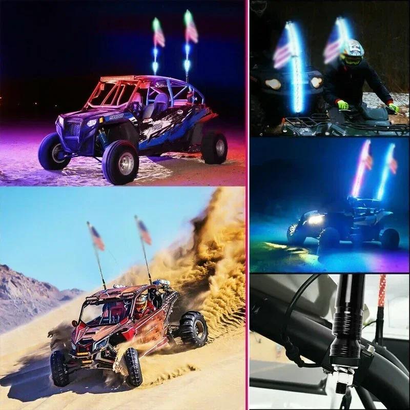 2/3/4FT RGB LED Whip Lights Customizable Length Multicolor Flagpole Decorative Lamps For UTV ATV Polaris RZR