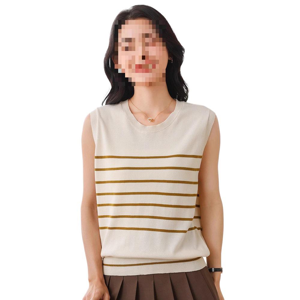 Women's Summer Striped Cotton Knit Sleeveless Sweater Vest - Age-Reducing Fashion Top
