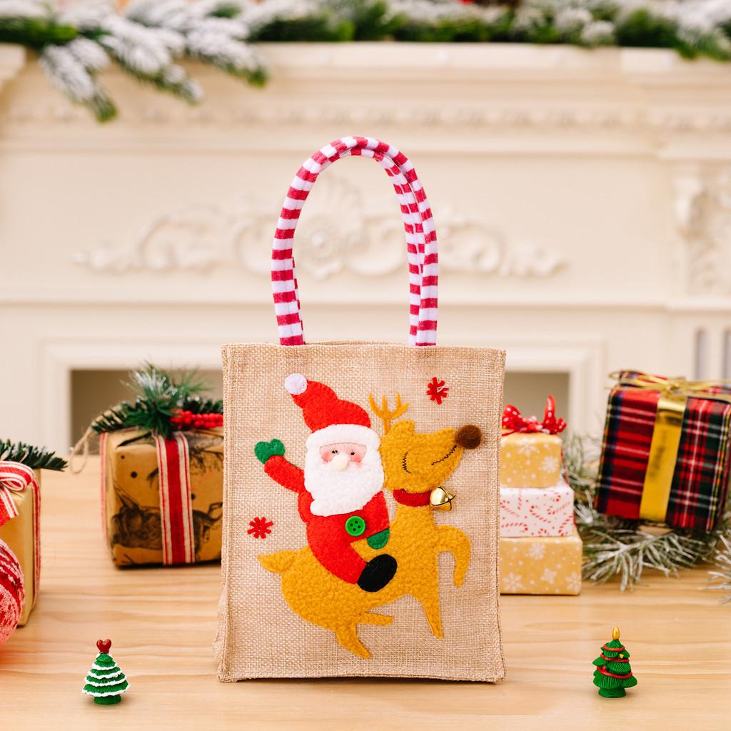 

Striped Playful Christmas Gift Bags For Kids Featuring Cartoon Reindeer And Designs Snowman Striped Deer Bag