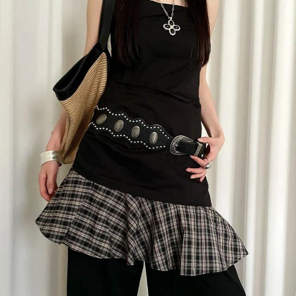 Black Leather Waist Belt Vintage Dress Jeans Belt Versatile Women's Belt  Streetwear