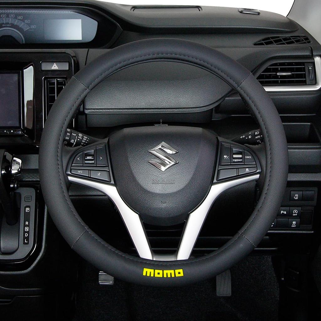 MOMO EASY Steering Wheel Size Black with Black Stitching Cover, Italy, Milan, S,