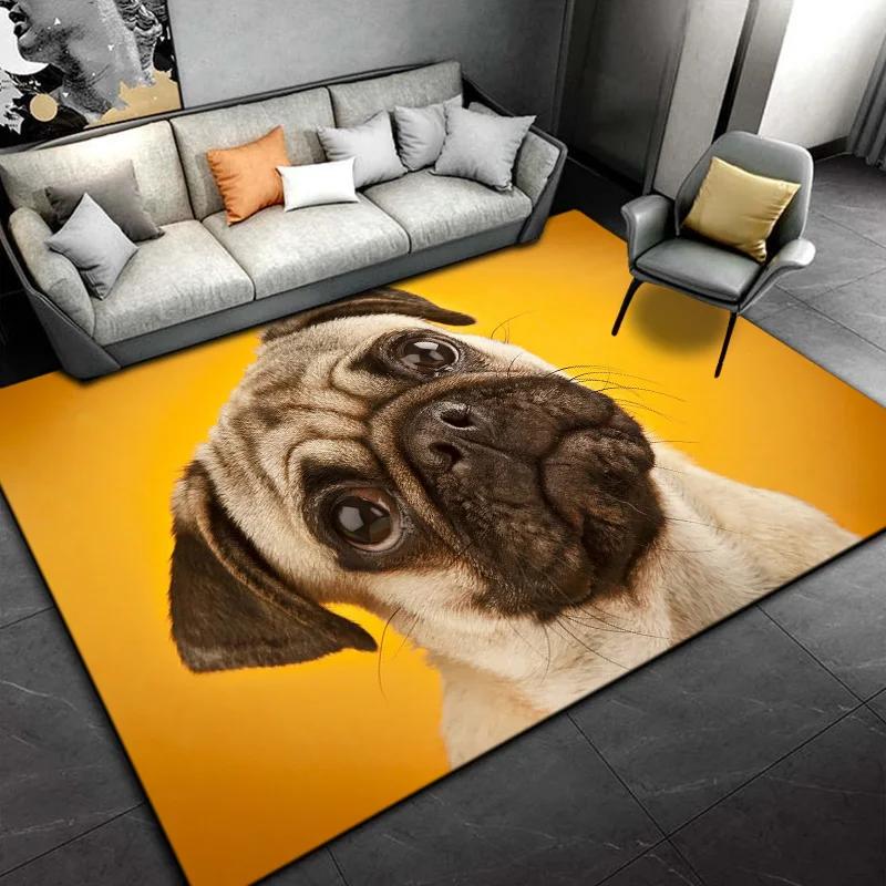 Lovely Pug Dog Cartoon Area Rug Cute Animal Carpet for Kids Bedroom Playroom Non-Slip Floor Mat Home Decor Gift