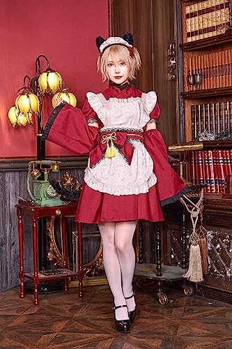 Clearstone High-Classism Halloween Cat Maid Costume for Women (Red)