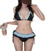 European And American Sexy Bikini Two-Piece Suit Polka Dot Contrasting Color Ruffle Edge Splicing Lace-Up Backless Swimsuit Women