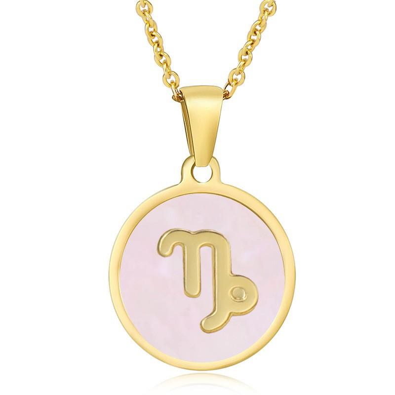2026 Fashion Twelve Constellation Necklace Women's Simple Round Gold Constellation Necklace Pendant