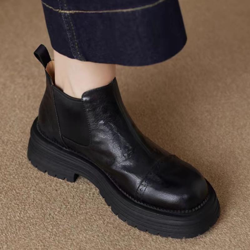 

Винтажные ботинки челси из овчины с круглым носком, зимние, теплые, на среднем каблуке, слипоны, суперзвезда, европейский дизайнер, ботильоны 35 чёрный