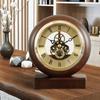 130MM Solid Wood Perspective Mantel Clock with Visible Internal Rotating Gears, Office Desk Clock
