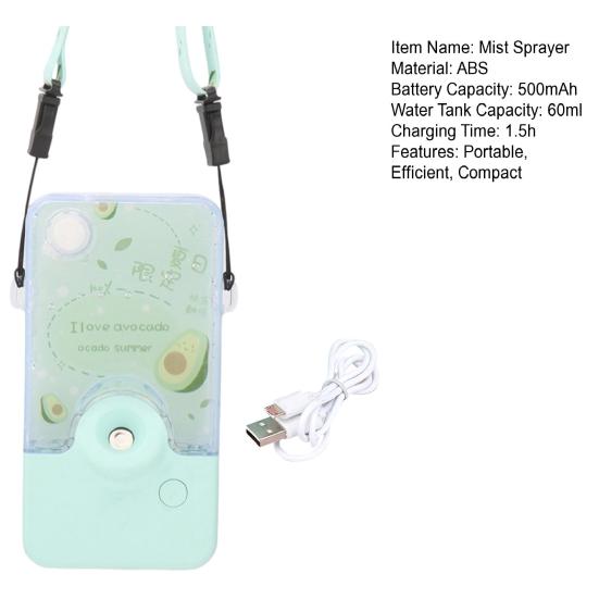 Facial Mister Portable Hanging Neck Face Mister with 60ml Water Tank Summer Cool Mist Sprayer for Face Hydrating