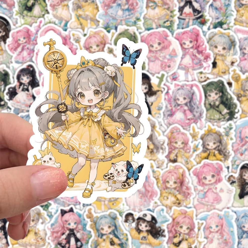60PCS Q-version Magic Cute Girl Graffiti Stickers for Helmet Bicycle Hand Account Pencil Case Decals