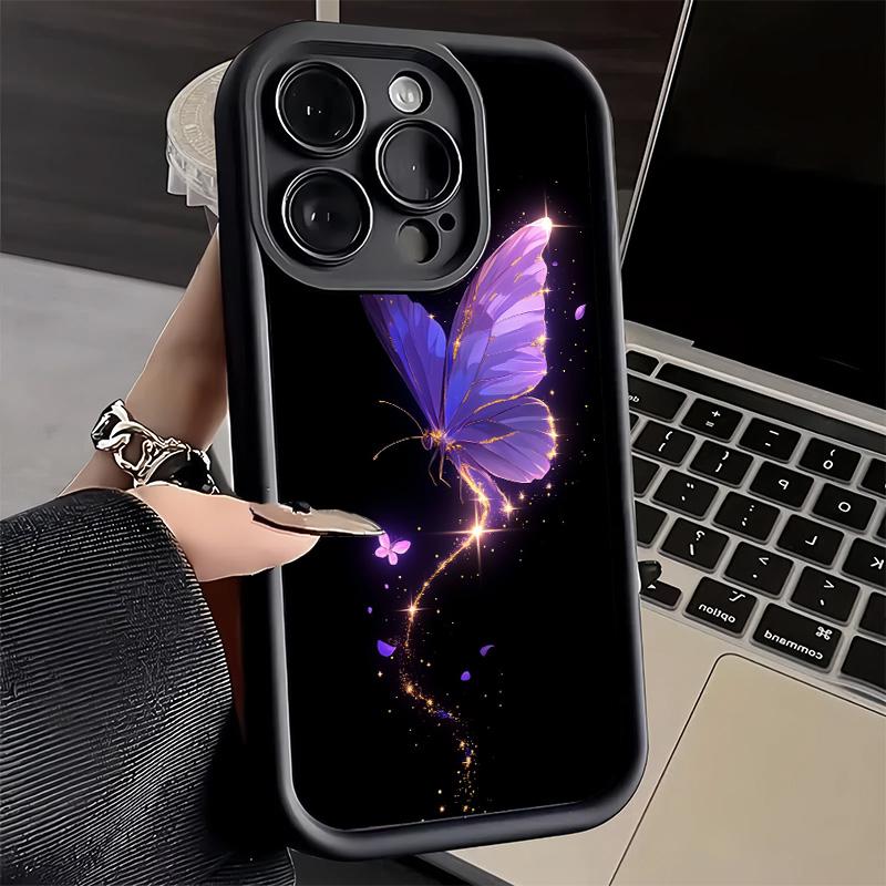 Phone Case for iPhone 17 Air 16E 15 16 Pro Max Beautiful Purple Butterfly Cover 14 Plus 13 12 Mini Soft Shell Silicone Fundas