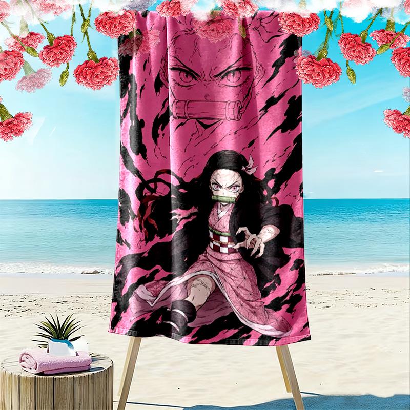Demon Slayer Character Print Beach Towel, Large Soft Quick Dry Towel for Beach Camping Swimming