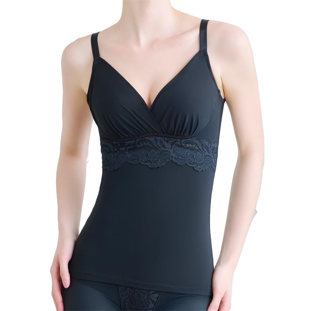 New Shaping Bra Cotton Blend Stretch Hybrid Heart Cup Bra Cami M [Bradelis York] Non-wired Cami, 25, Black,