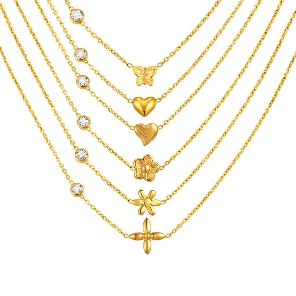 Jewelry Stainless Steel Butterfly Cross Heart Zircon Gold Necklace Women'S Jewelry Nc-2274