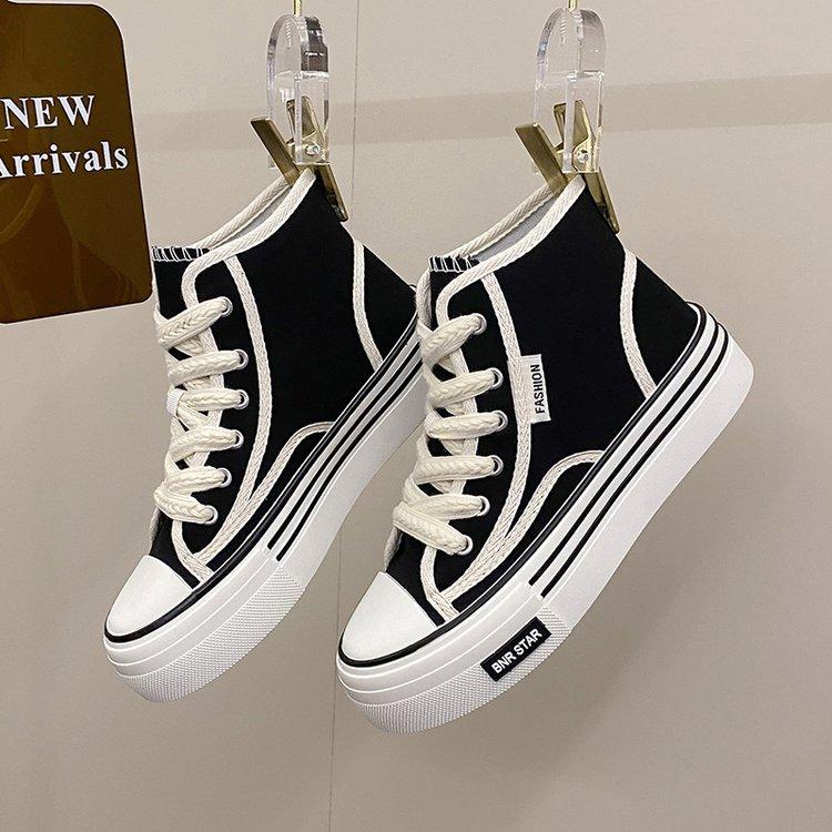 22 nieuwe INS trendy schoenen canvas dikke zool verhogende studentenschoenen middenhoge riem