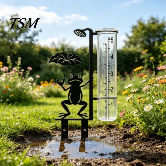 Garden Frog Rain Gauge Gauge, Metal Holding Umbrella Stake, Accurate Collector Decorative Measurement for Outdoor Yard Lawn Decor Ornament