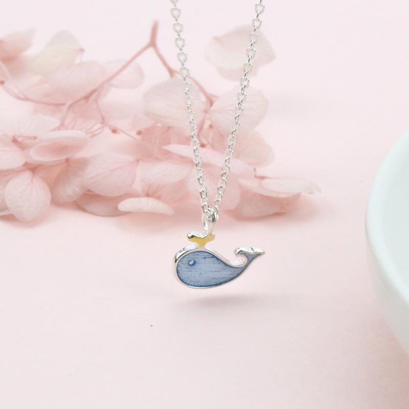 Blue Baby Whale Dolphin Necklace: Cute Mori Girl Style for Women and Students