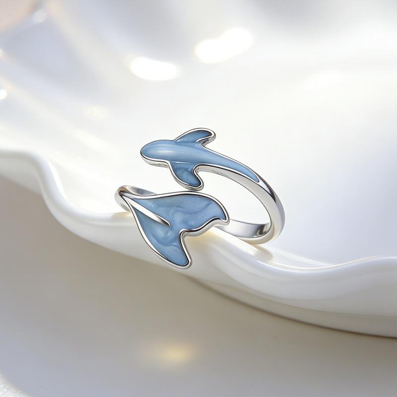 BF CLUB 925 Sterling Rings for Women Simple Geometric Handmade Irregular Retro Vintage Blue Whale Ring Allergy For Birthday Gift