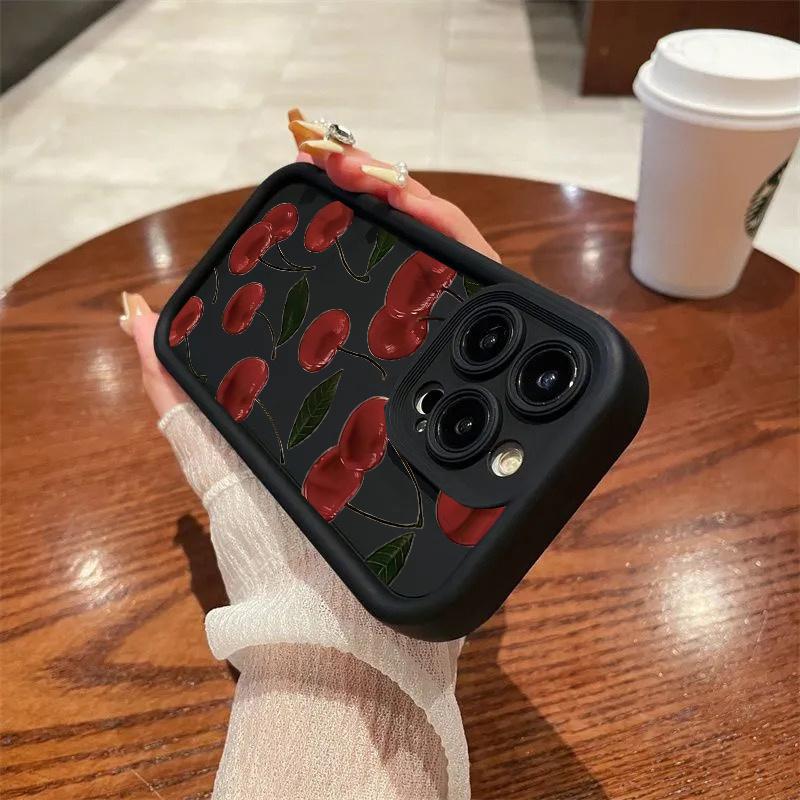 Luxury Cartoon Cherry Print Matte Silicone Case for Xiaomi 15T Pro POCO F8 Ultra X7 M7 F7 Redmi 15C Note 15 14 Pro Plus 5G 4G