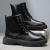Men S Black High Top Martin Boots Casual Versatile Leather Shoes