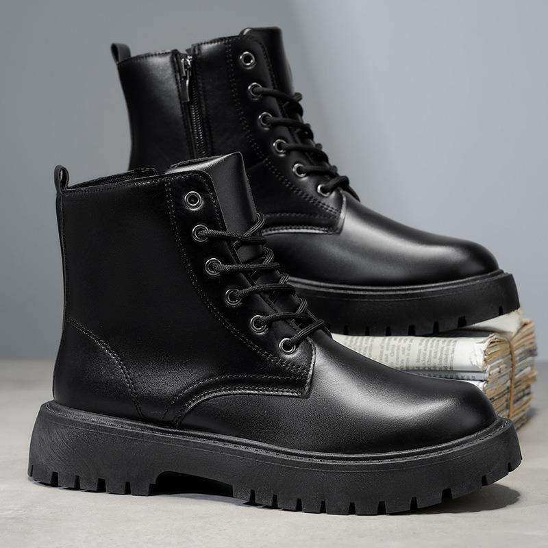 Men S Black High Top Martin Boots Casual Versatile Leather Shoes
