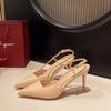 New Summer Women Pumps Woman Buckle Beige Single Shoes Square Heels Comfortable Dress Party Shoes