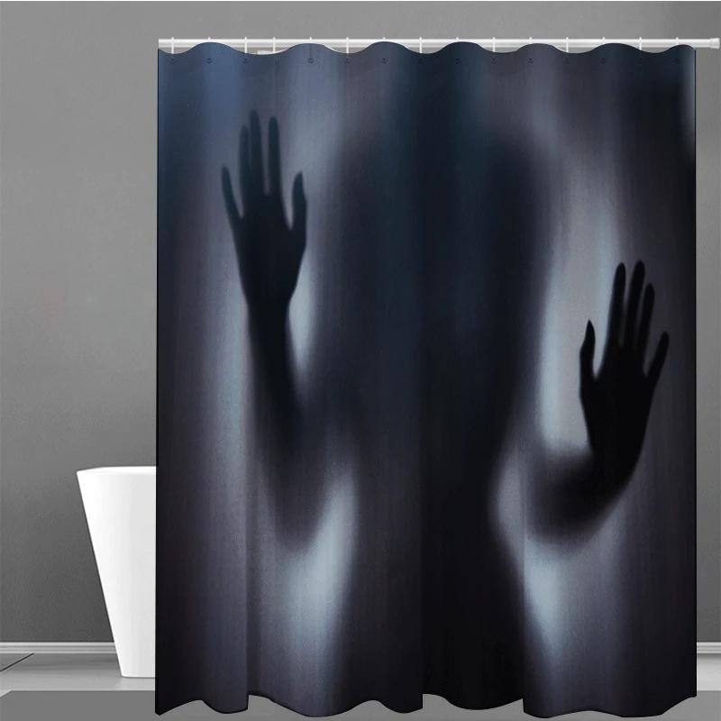 Scary Horror Bloody Splatter Shower Curtains Bathroom Accessories  Halloween Mold-Proof Art Deco Screen Handprint Bathroom Decor