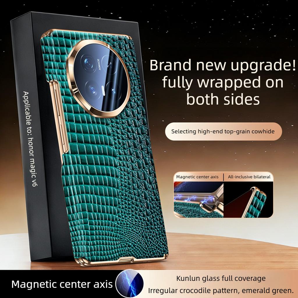 [[Dual-axis Protection] for Honor Magic V6 Case Luxurious Genuine Leather for Magsafe Wireless Charging Premium Back Phone Case