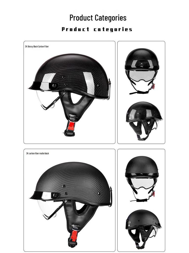 AD Carbon Fiber Retro 3C Certified Motorcycle Half Helmet for Men & Women