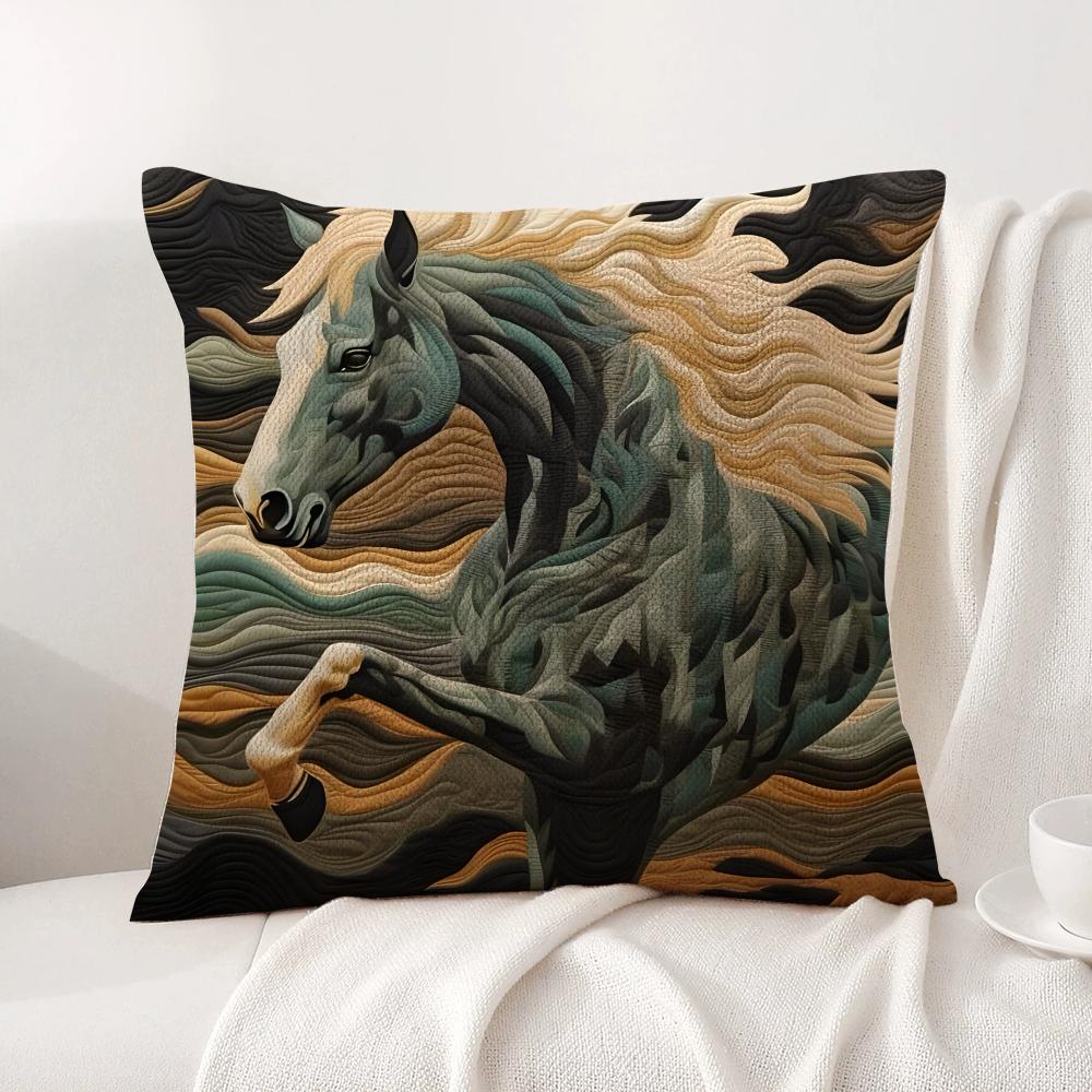 Printing Stylish Horse Cushion Cover Natural Linen Organic Fabric DoubleSided Printing Sofa Home Decor Gift Pillow Cover