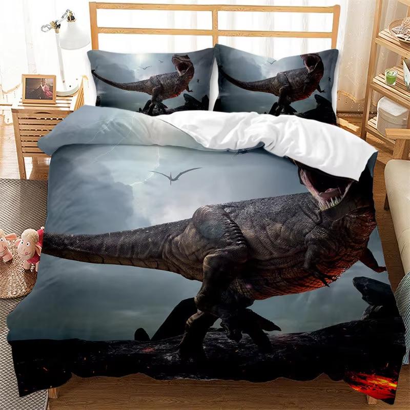 Kids Dinosaur Duvet Cover Twin Queen Bedding Set for Boys Teen Cartoon Jungle Dino Comforter Cover,3D Ancient Animal Quilt Cover