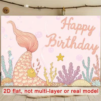 2D Pastel Mermaid Theme Kids Birthday Themed Backdrop