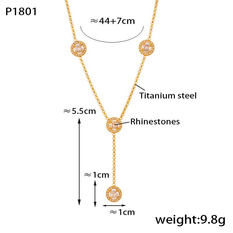 Korean Style Rhinestone Tassel Circle Necklace - Titanium Steel Jewelry for Women