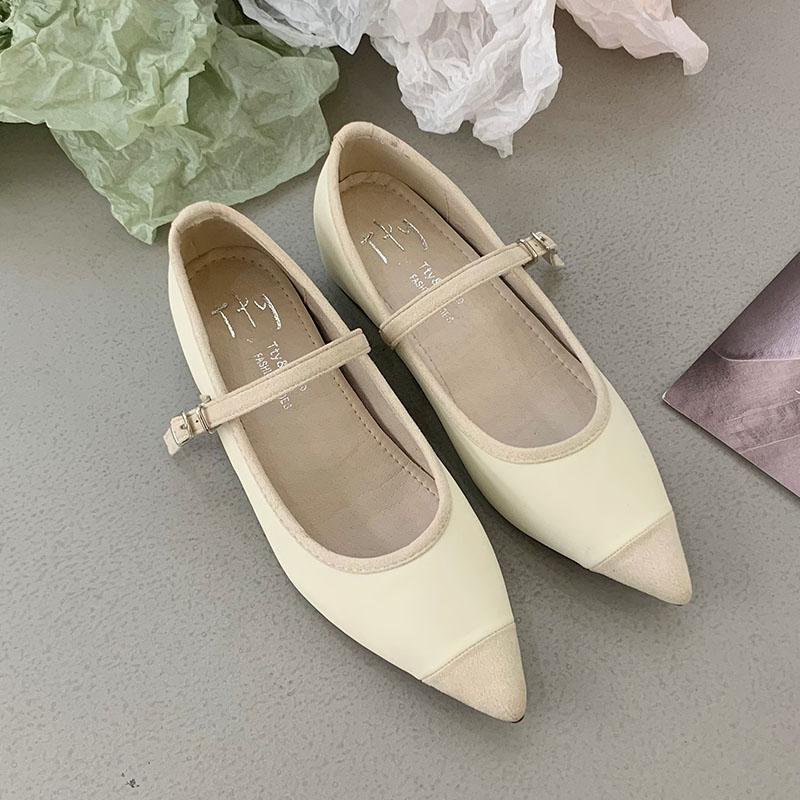 

Fashion Fashion Buckle Strap Ladies Mary Janes Shoes With Height Increasing Female Shallow Footwear Pointed Toe Women Flats Shoes 35 бежевый
