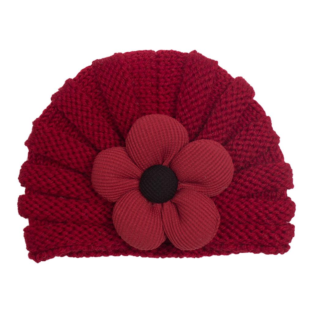 Winter Baby Knitted Floral Hat: Multicolor Wool Hat for Girls